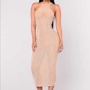 Glo Up Rhinestone Dress - Nude